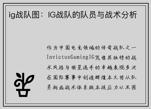 ig战队图：IG战队的队员与战术分析