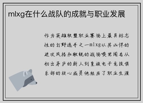 mlxg在什么战队的成就与职业发展